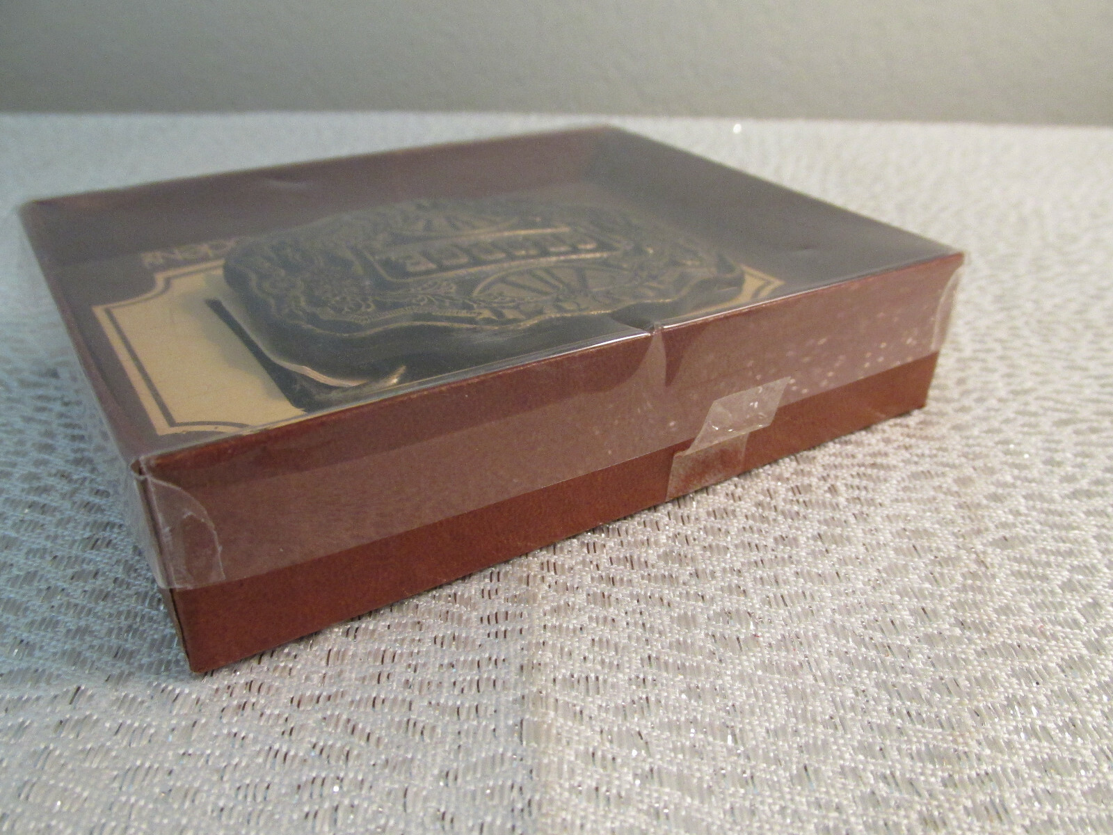 BRASS BELT BUCKLE « GEORGE » ORIGINAL BOX ODEN TIME EMBOSSED BIRTHDAY NAME