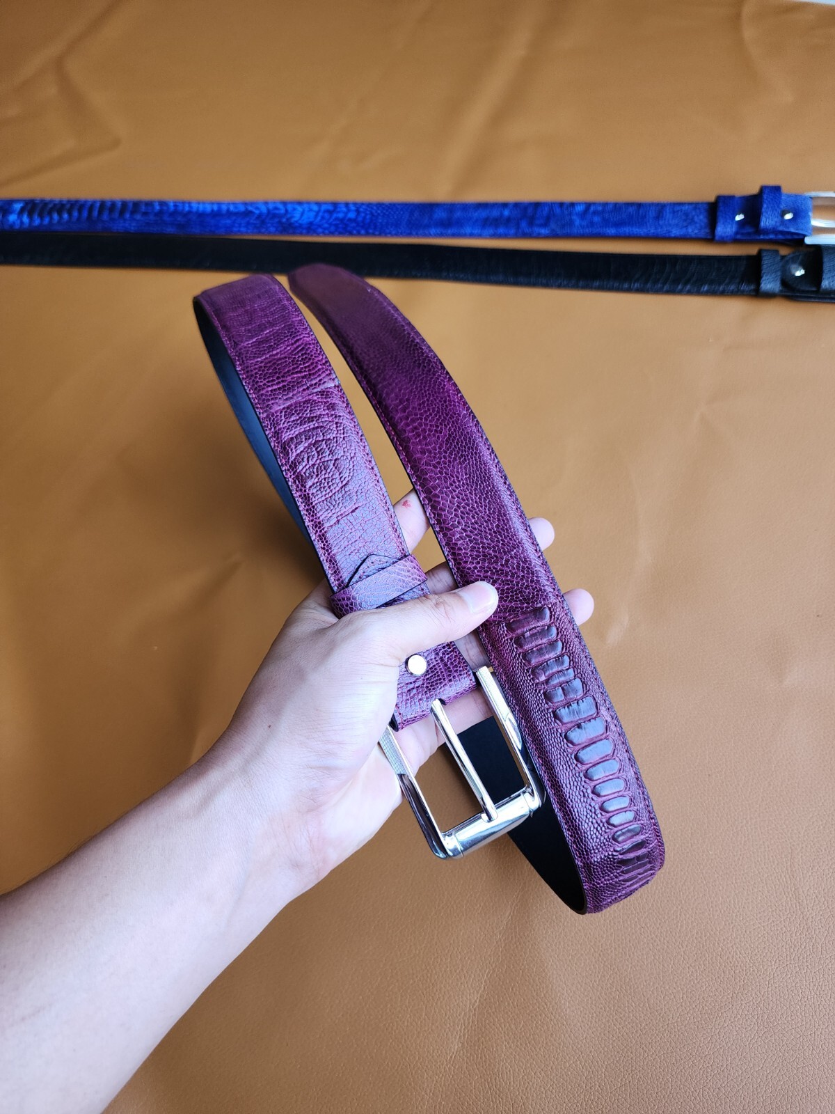 3.8CM Purple 100% Genuine Ostrich Legs Leather Skin Men Belt Buckle-Handmade