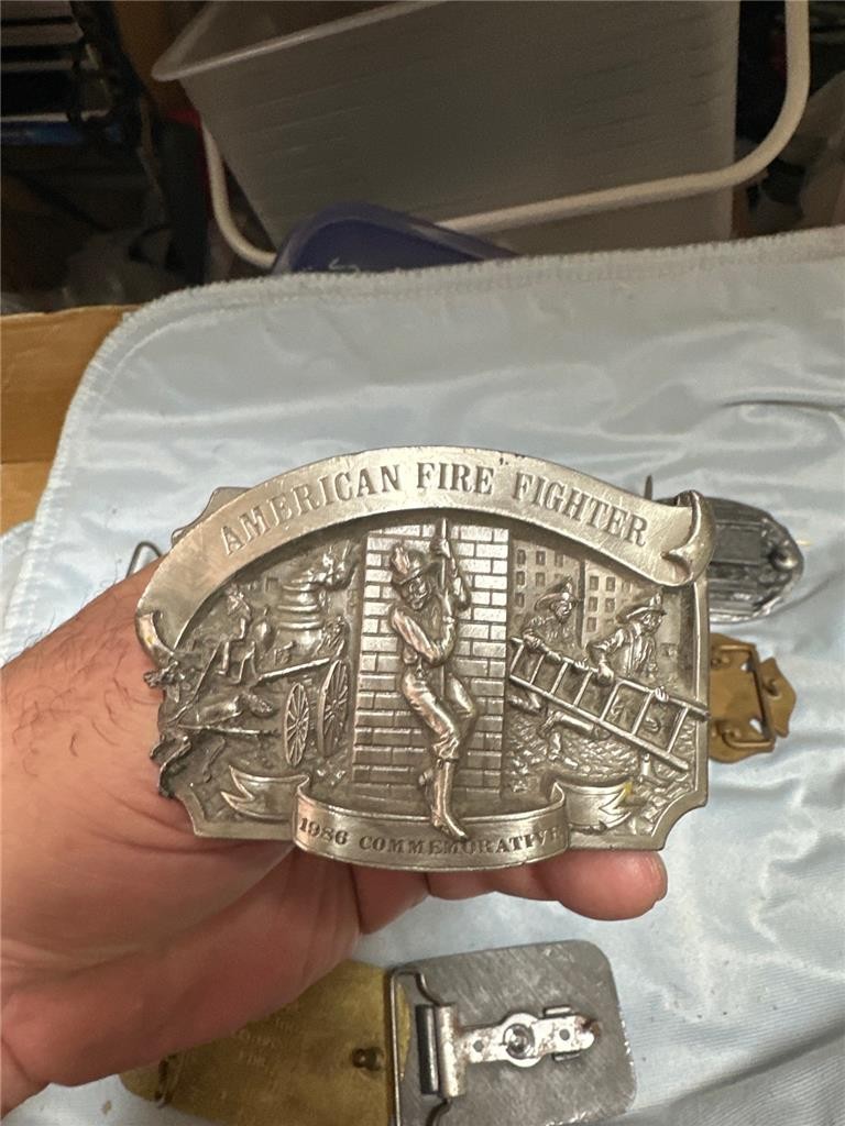 Huge Vintage Firefighter Belt Buckle Lot of Nine Buckles