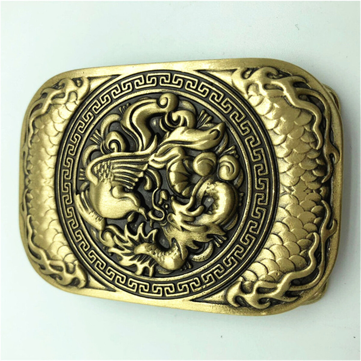 Dragon & Phoenix Solid Brass Mens Belt Buckle Western Cowboy Vintage Antique