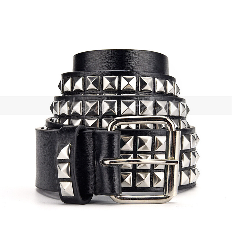 Snap On Punk Rock Star Pyramid Studded Checker Board Leather Belt