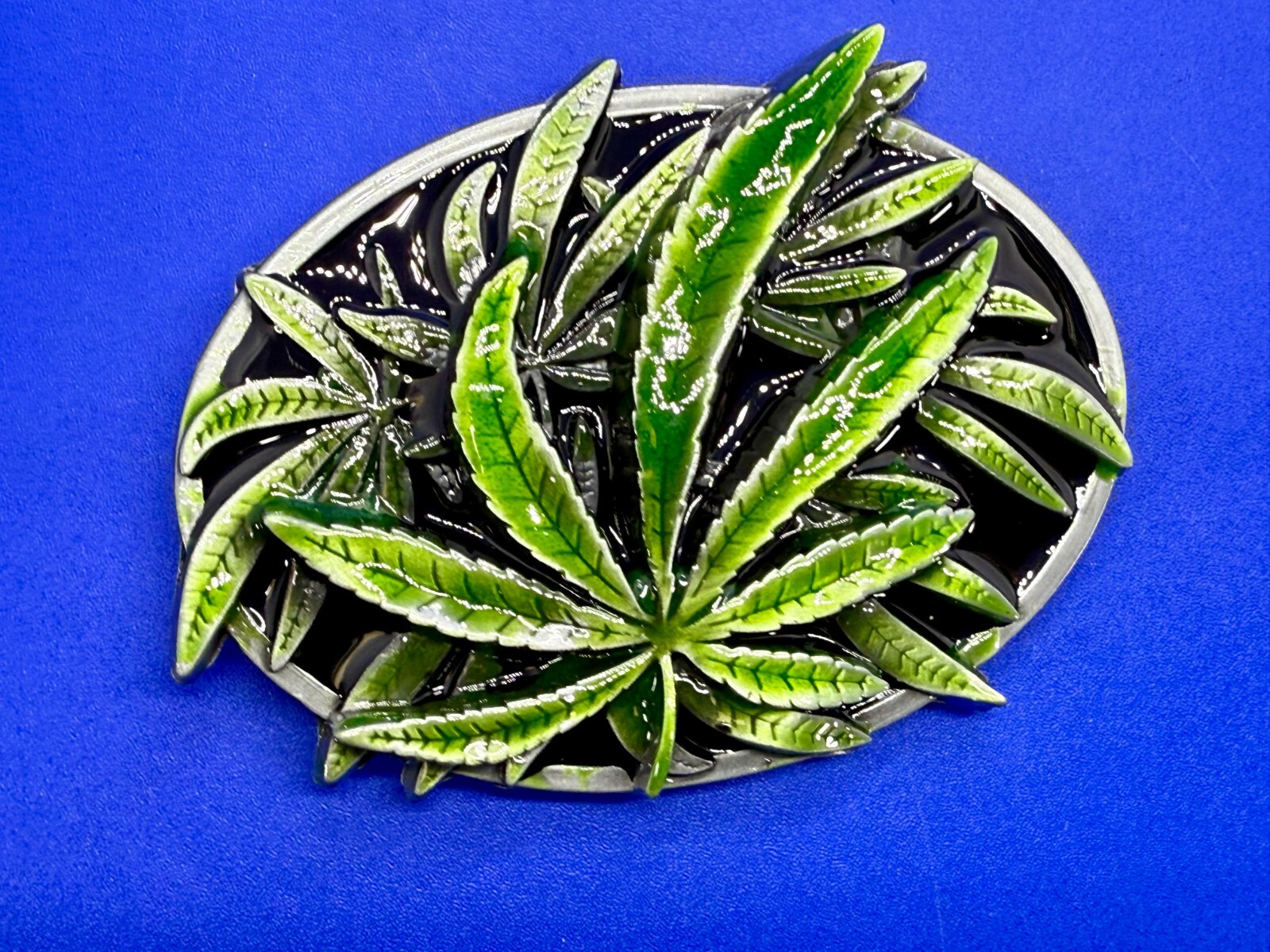 Marijuana Cannabis Pot Leaf Weed Enameled 3D Dimensional Layered Belt Buckle