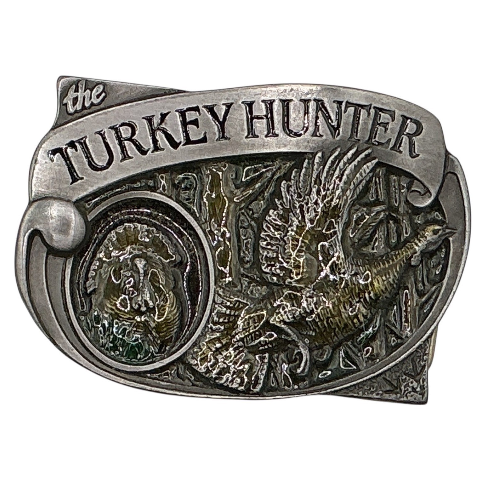 Vintage 1994 Brew City Collectibles The Turkey Hunter Belt Buckle Silver Tone
