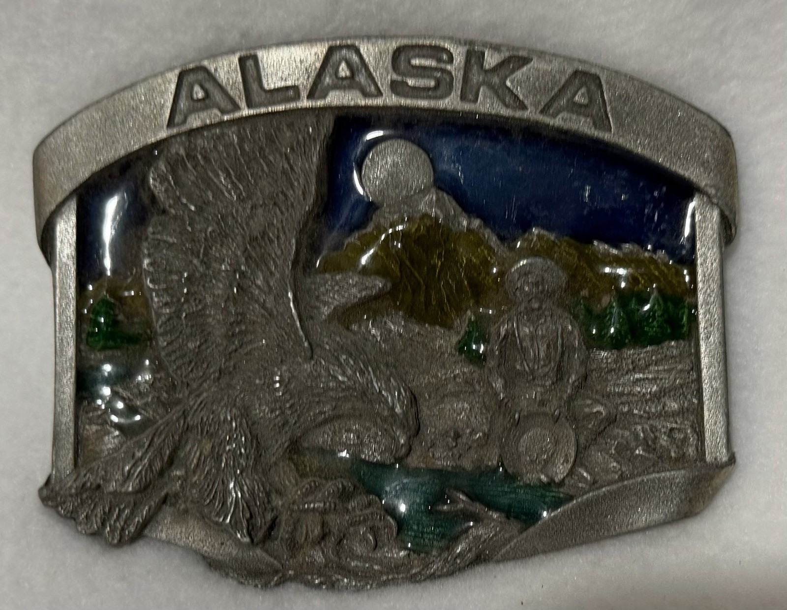 Siskiyou Alaska Eagle Scenic Silver/Blue/Green Metal Belt Buckle 1.5&Prime; J-23