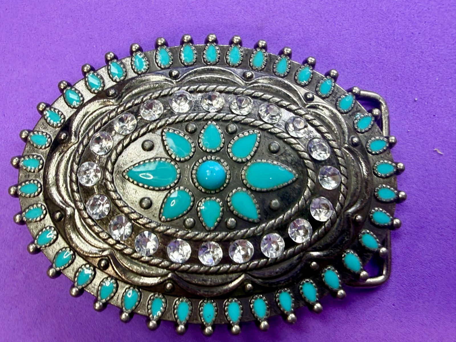 Southwestern Flower Turquoise Enamel Western Cowboys Cowgirls Belt Buckle