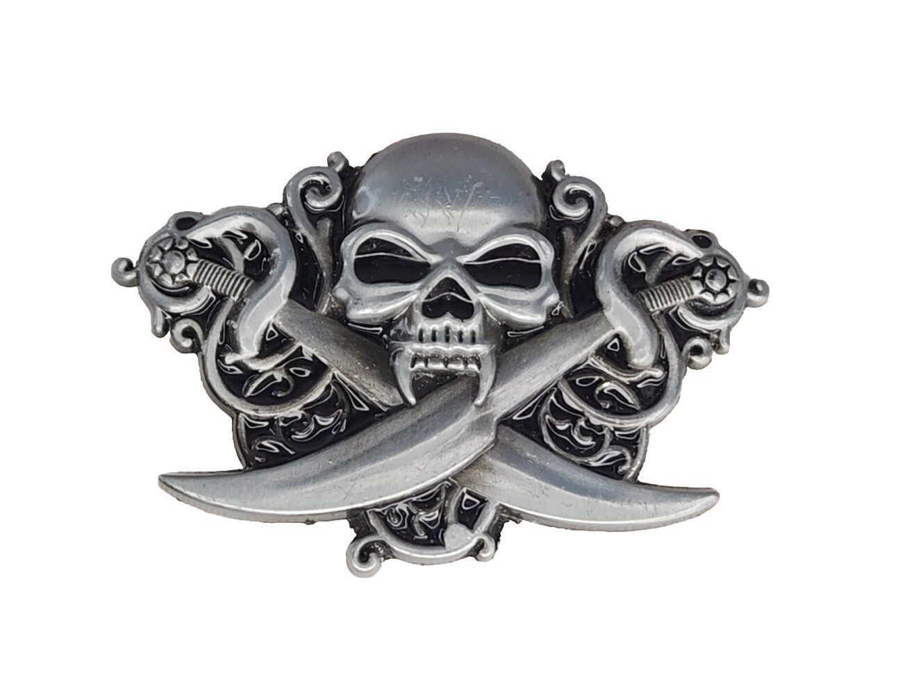 Unbranded Silver And Black Metal Skull w/ Swords Belt Buckle