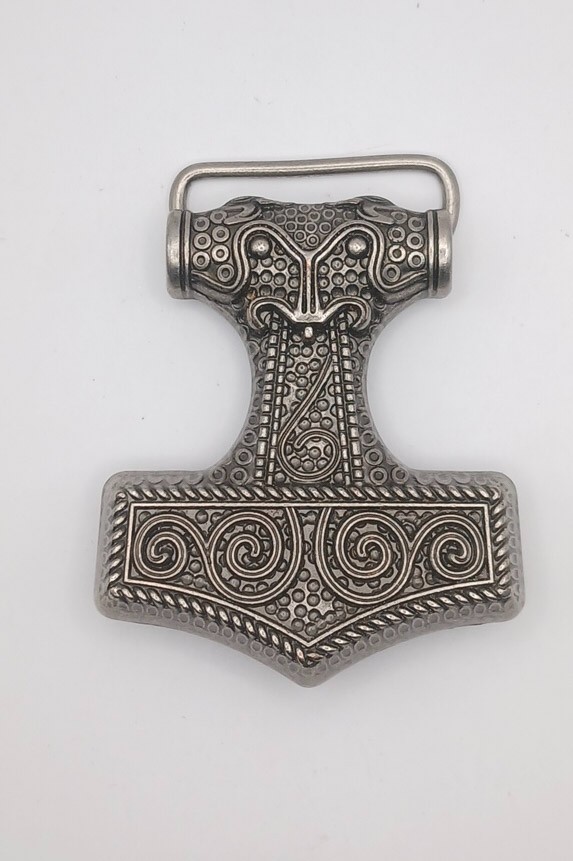 Viking Thor&rsquo;s Hammer Mjolnir Belt Buckle Silver Tone Norse Mythology Accessory