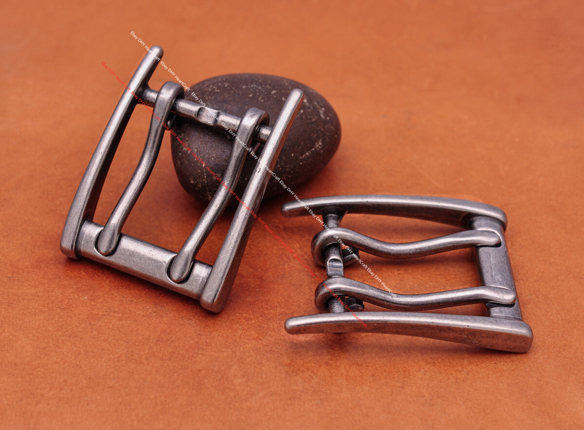 Strong Antique Silver Double Pin Prong Leathercraft Belt Buckle Fits 45mm Strap