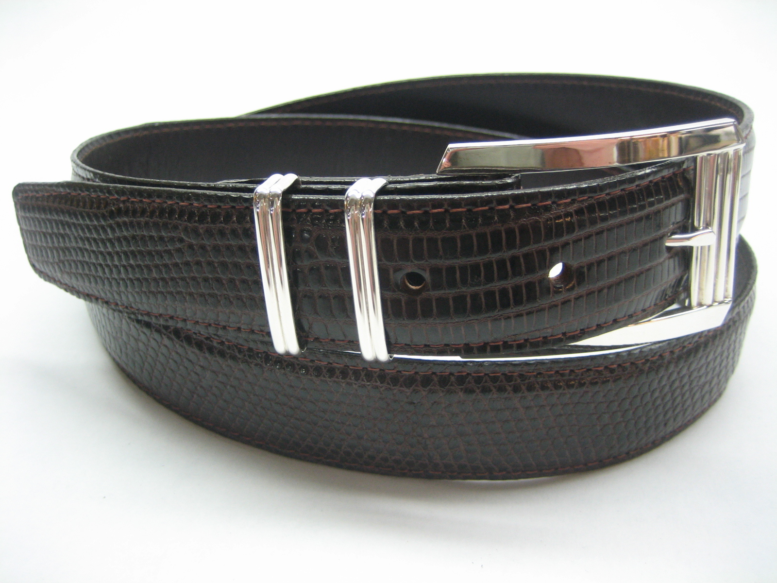 Sterling silver 925 buckle set w/ 30 mm Genuine Lizard belt size 30 to 46 U.S.A.