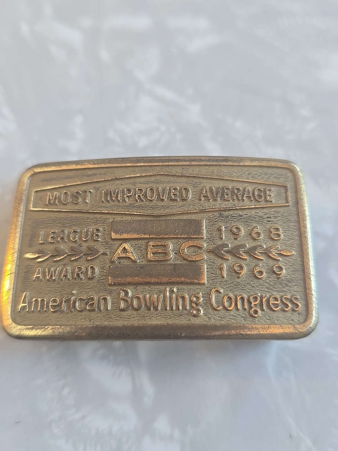 Most Improved Gold Tone Metal Belt Buckle ABC American Bowling Congress 1968-69