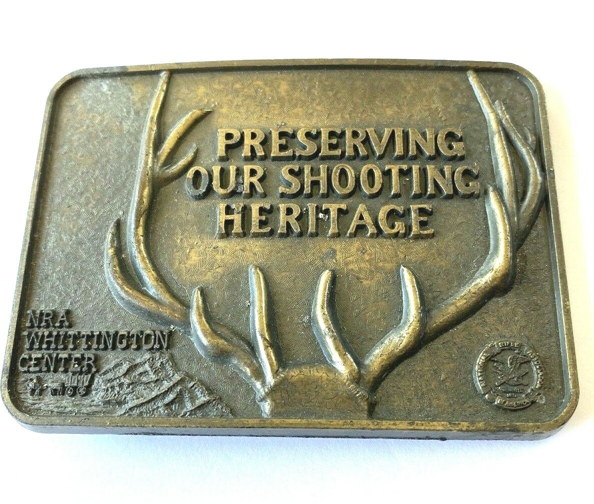 NRA Deer Hunting Belt Buckle Brass Gold Whittington Preserving Mens Unisex