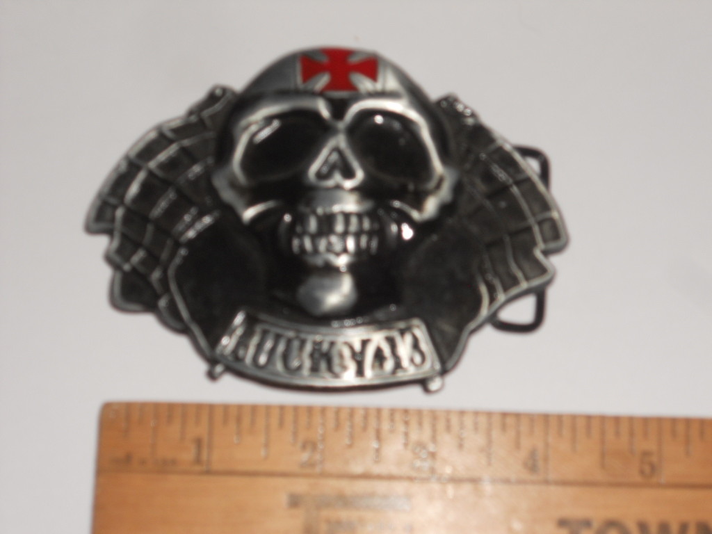 Metal Biker Belt Buckle With Skull And Cross 41/2&Prime; W X 3 1/4&Prime; T NWT