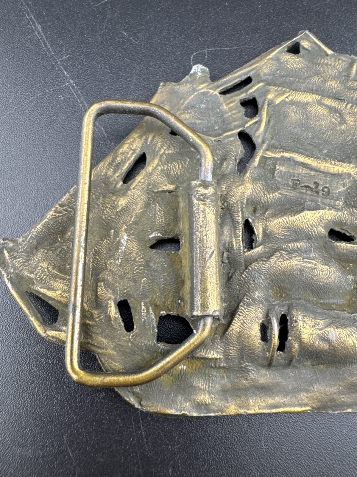 Vintage Brass Bronze Tone Metal Galleon Ship Clipper Nautical Belt Buckle Large