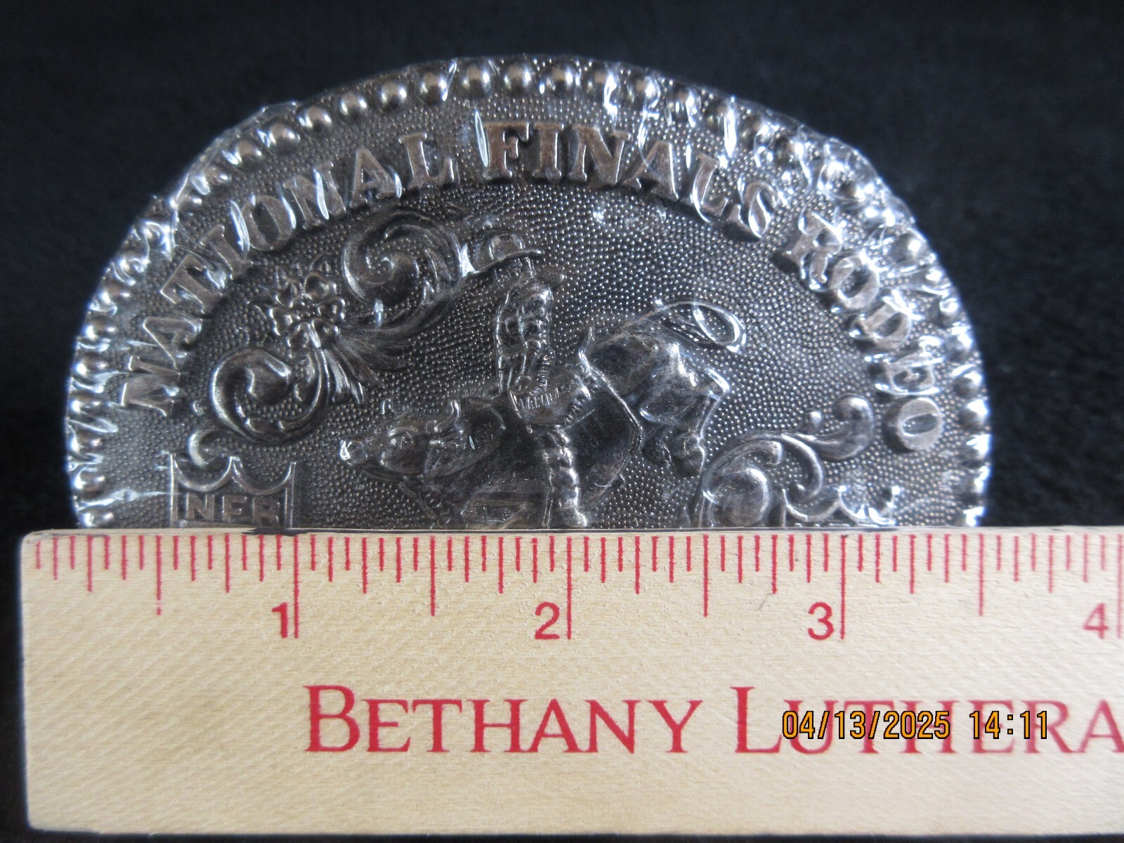 Hesston Vintage Rodeo Belt Buckle 1988 METAL Original Wrap National Finals 4×3