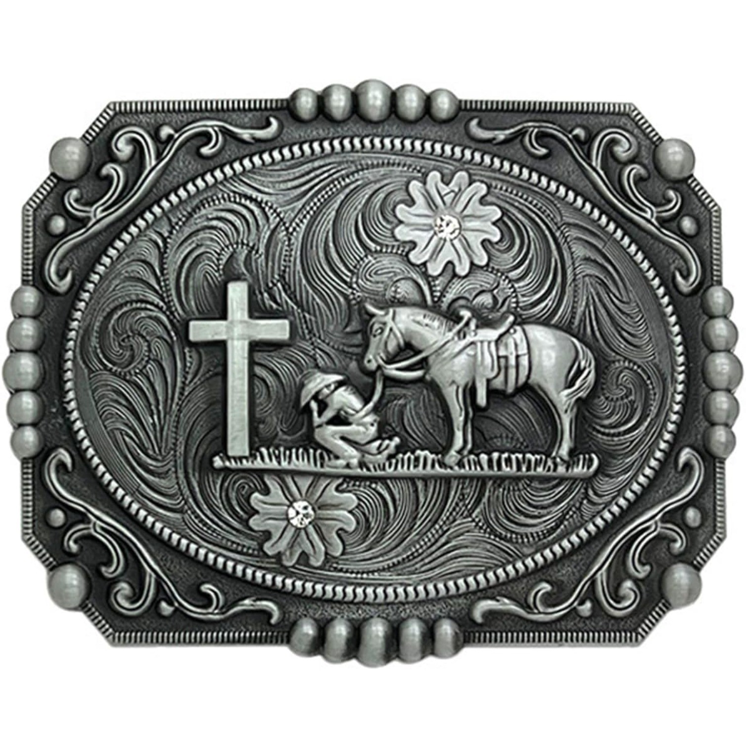 Religion Cross Prayer and Horse Belt Buckle Western Cowboy Longhorn Belt