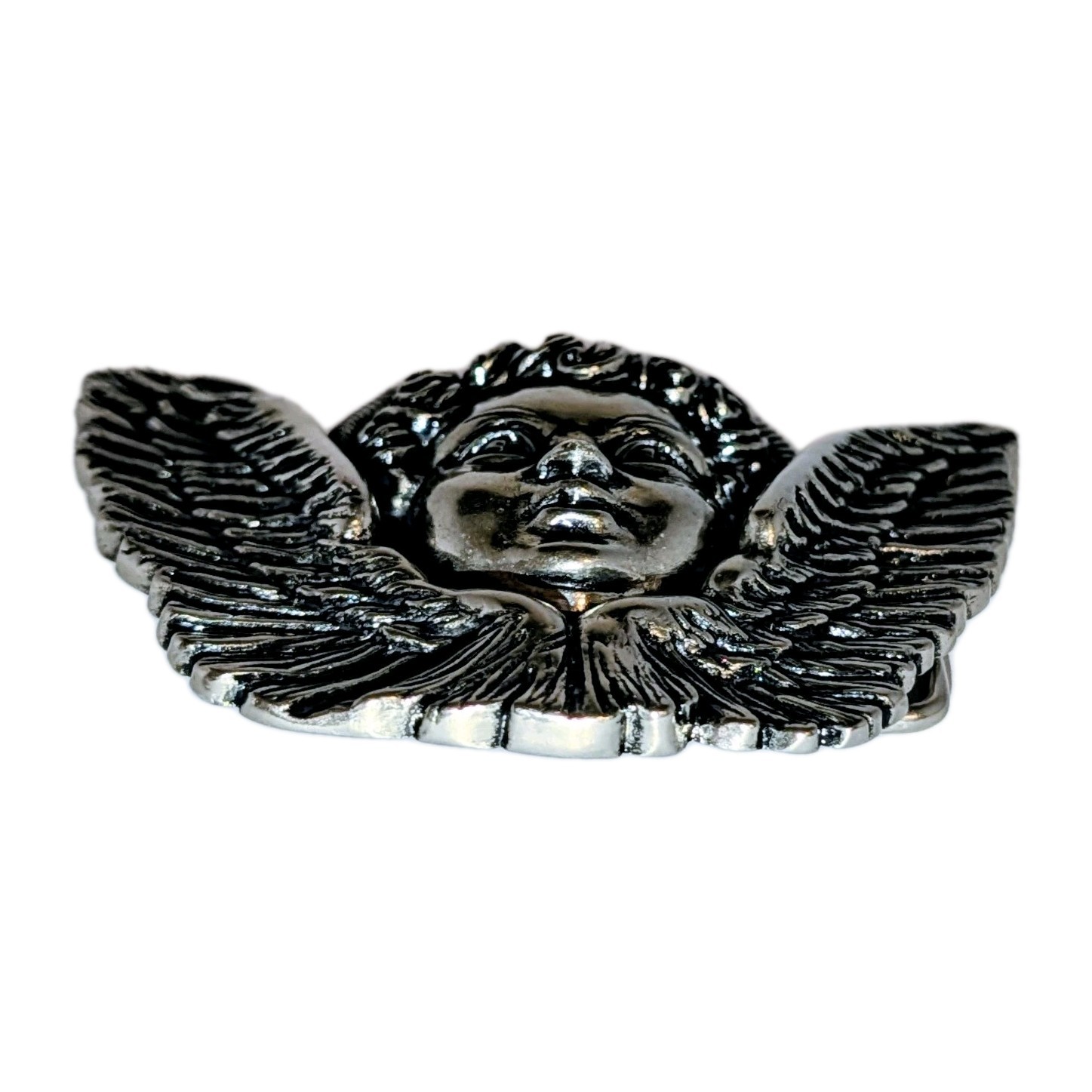 Vtg Washed Up Hollywood Belt Buckle Gothic 3D Cherub Angel Pewter Metal Y2K A+!