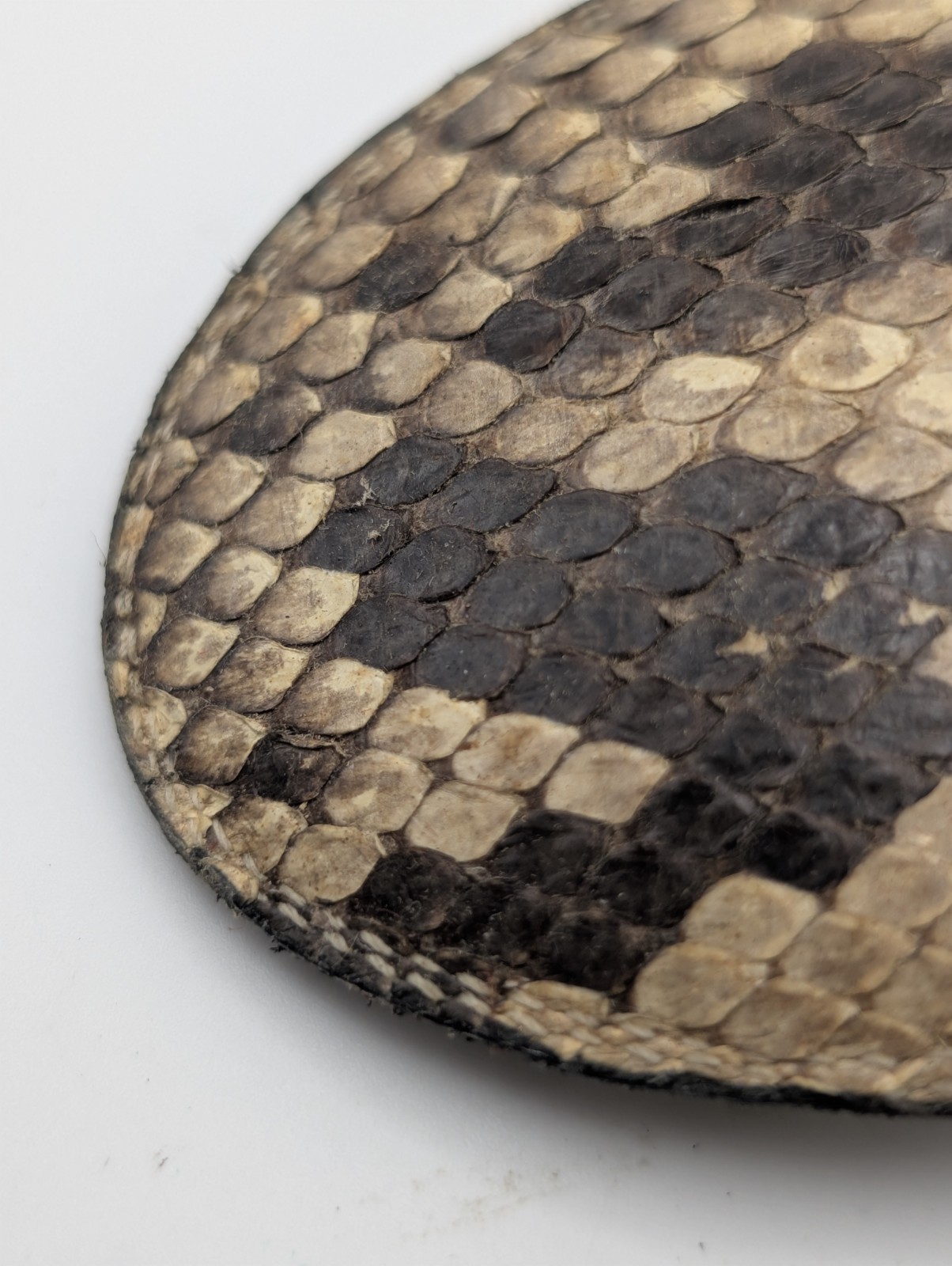 Vintage Genuine Python Snakeskin Belt Buckle Oval Leather Inlay Western Exotic
