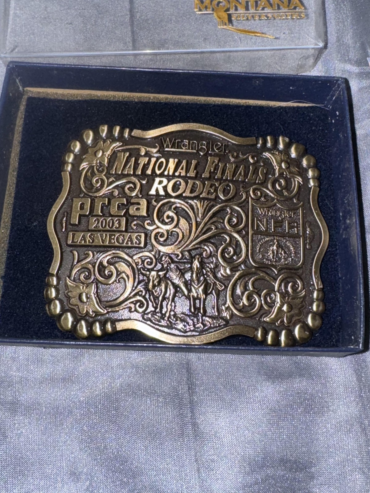 Vintage Montana Silversmiths Belt Buckle Mens Wrangler NFR 2003 Las Vegas PRCA