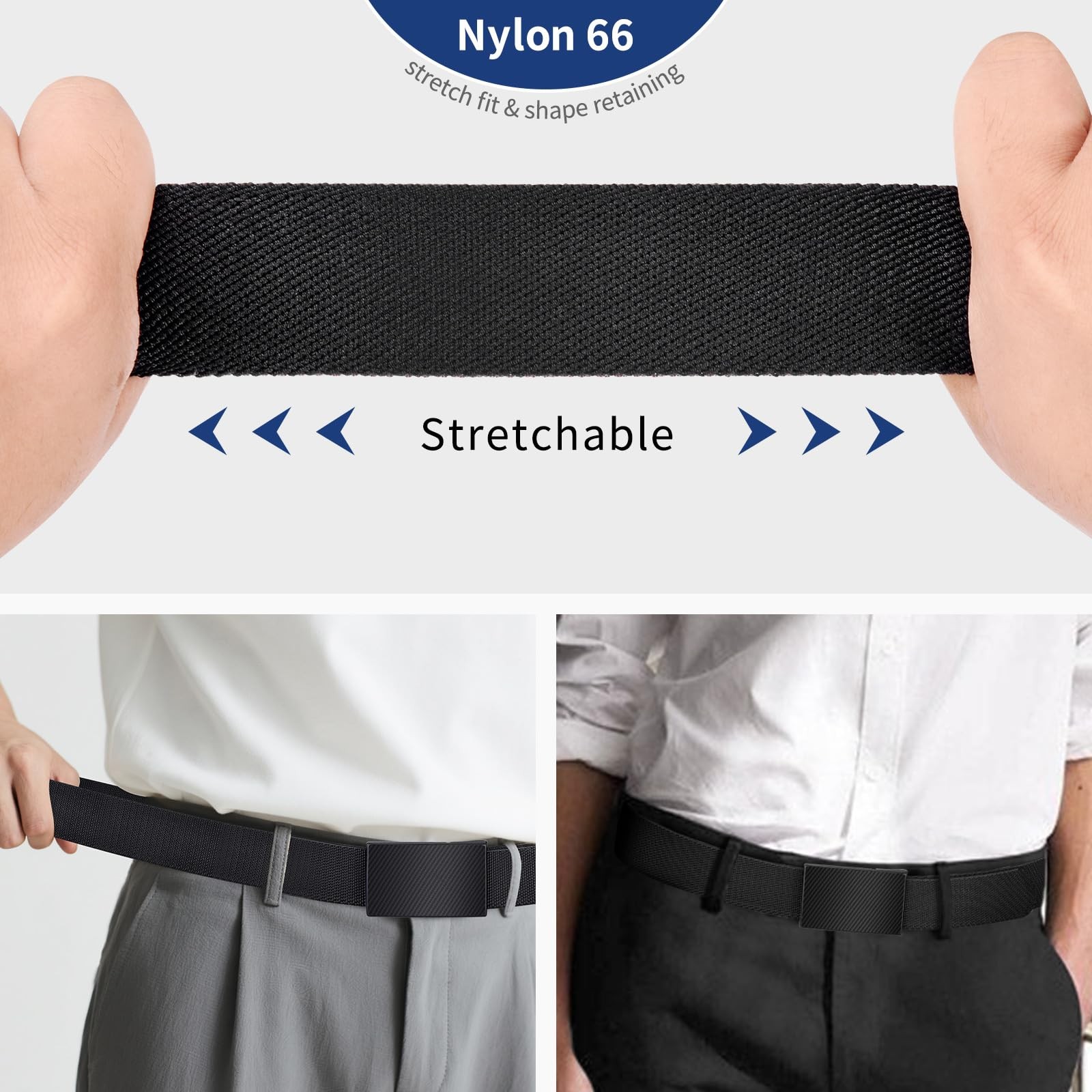 MACBORO 2-Pack TSA Approved Hypoallergenic Size 43 (Fits Waist 35-40）, Black