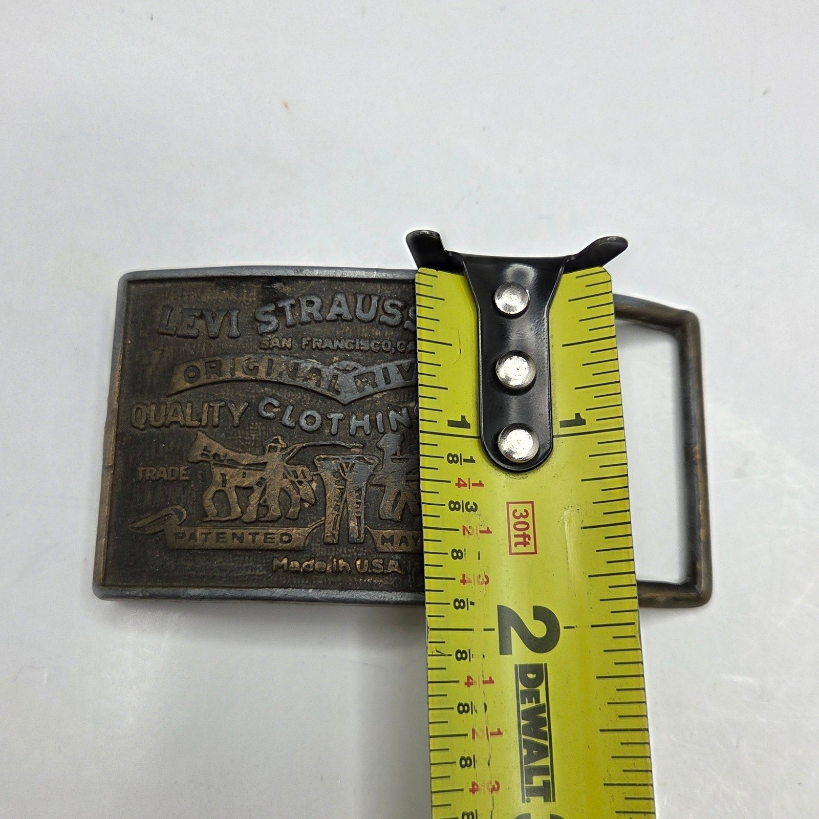 Levi Strauss Vintage Belt Buckle Two Horse Logo Brass Made in USA OS Gold Tone