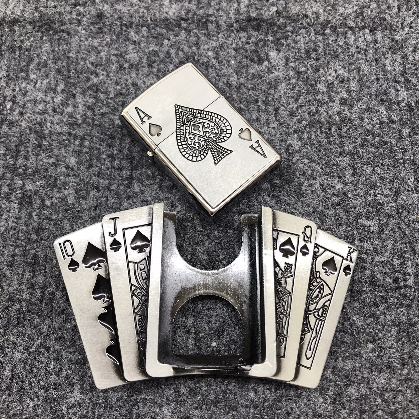 Antique Brushed Poker Belt Buckle with Lighter, Stock in US