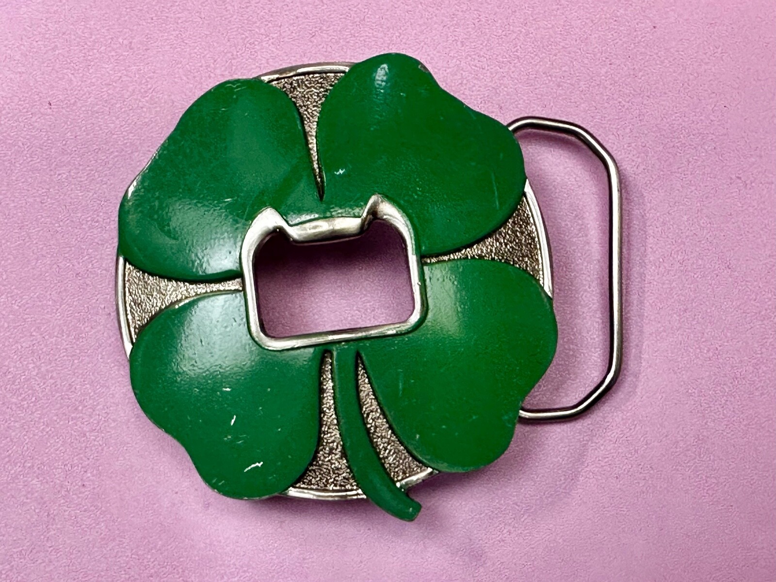 Kalan Brand Lucky Four Leaf Clover Belt Buckle and Bottle Opener Green Silver
