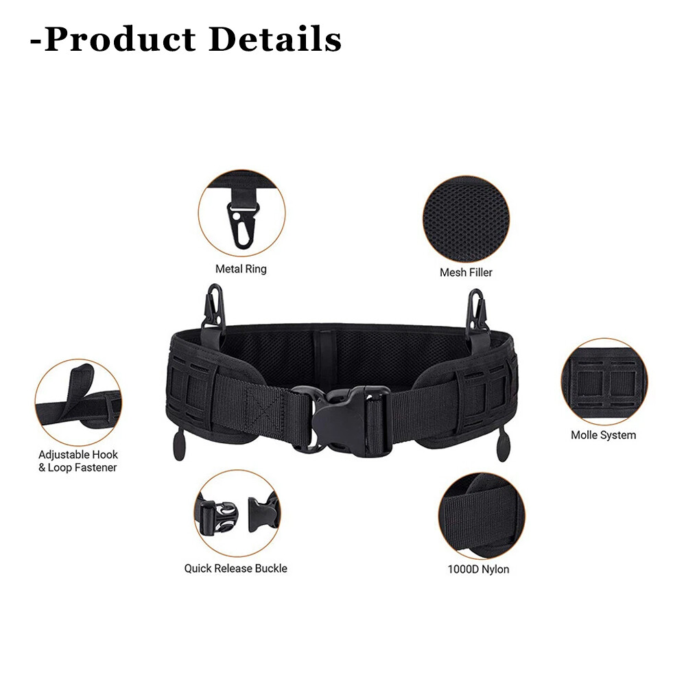 Men Tactical Molle Padded Patrol Belt Adjustable Waist Belts Hunting Combat Gear