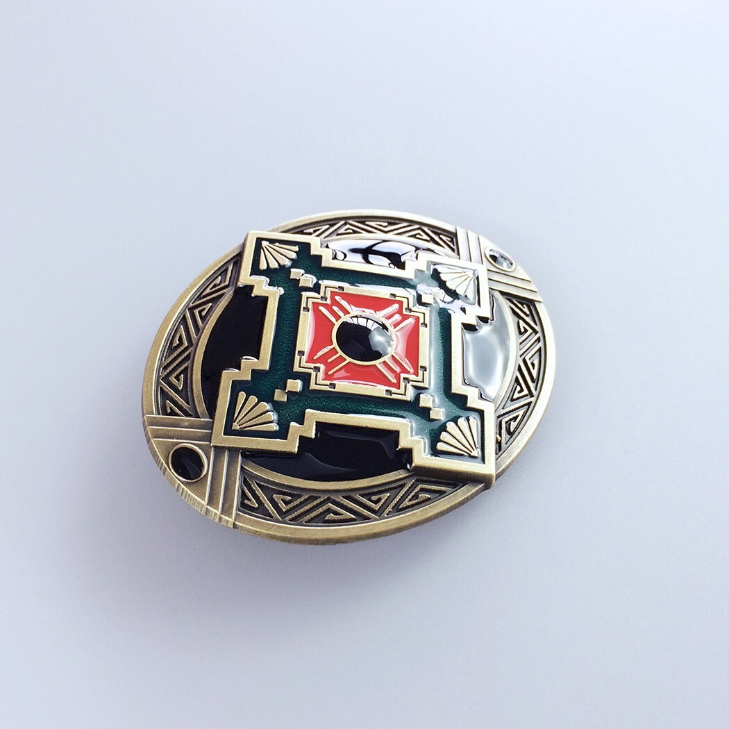 Vintage Bronze Plated Cross Celtic Knot Southwest Enamel Oval Belt Buckle