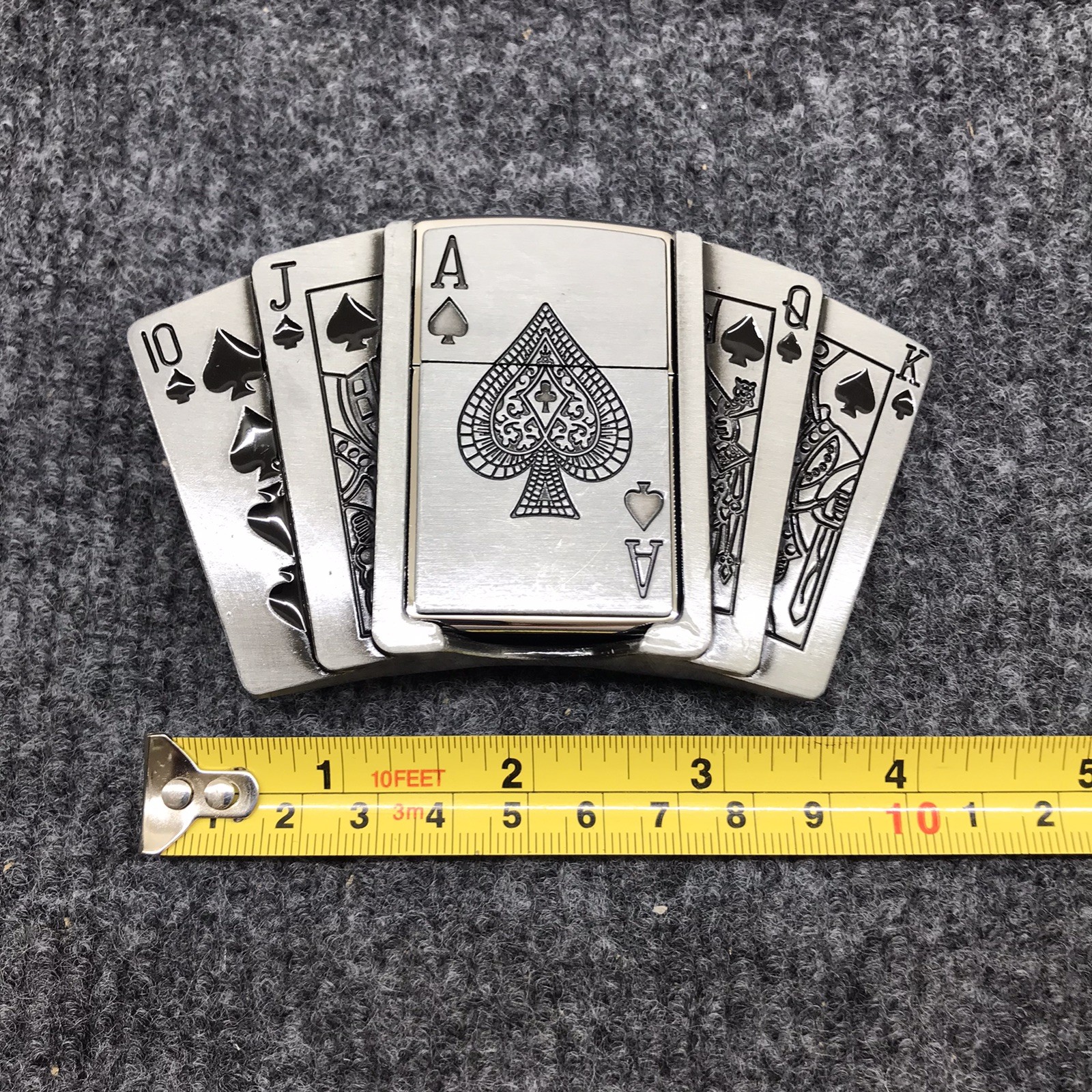 Antique Brushed Poker Belt Buckle with Lighter, Stock in US