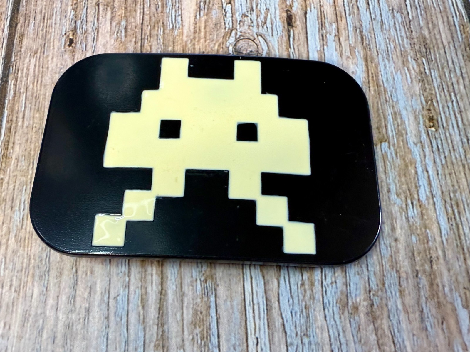 Video Game Arcade Icon Character Black & White Pixilated Pattern Belt Buckle
