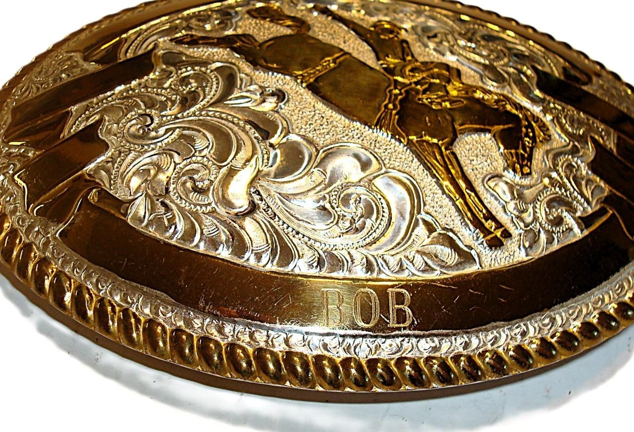 CRUMRINE BRONCO RIDER BELT BUCKLE HEAVY SILVER PLATE Over BRONZE!