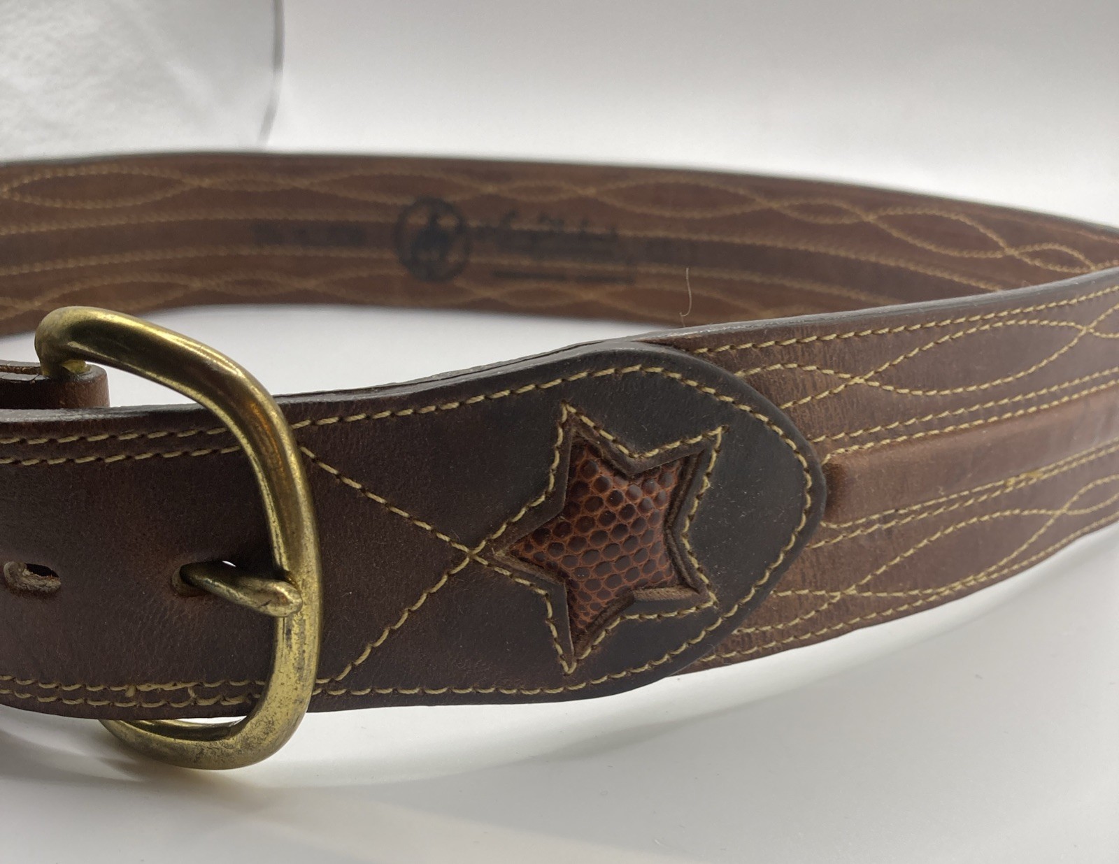 Vintage Larry Mahan Tooled Embroidered Leather Belt 6511 size 34