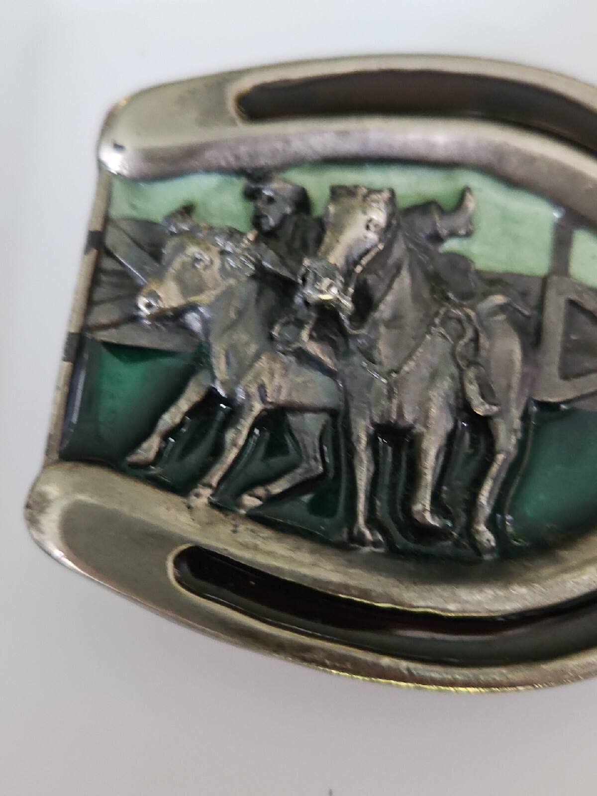 1984 Bergamot Brass Works Horseshoe Vintage Belt Buckle with Horses