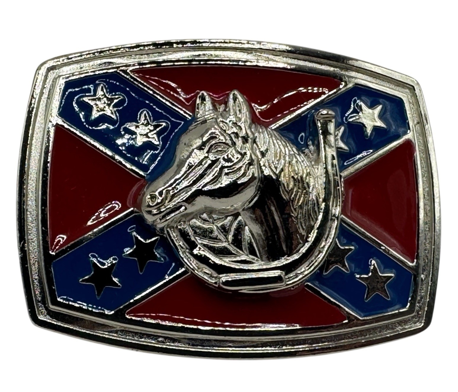 Red White Blue Stars Horse Shoe Belt Buckle Metal New
