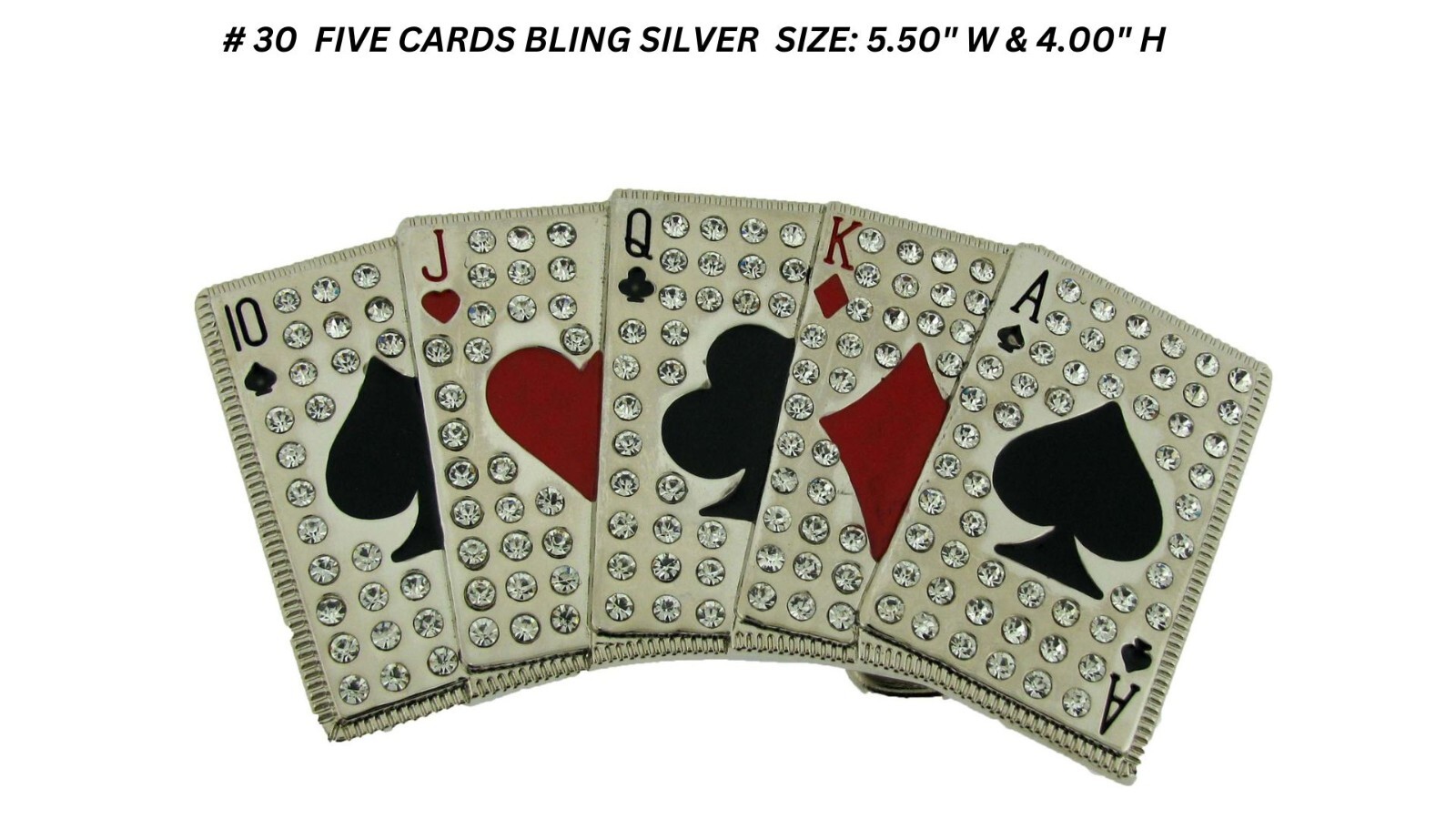 Royal Flush Blinged Iced Style Silver Rhinestone Las Vegas Poker Belt Buckle New