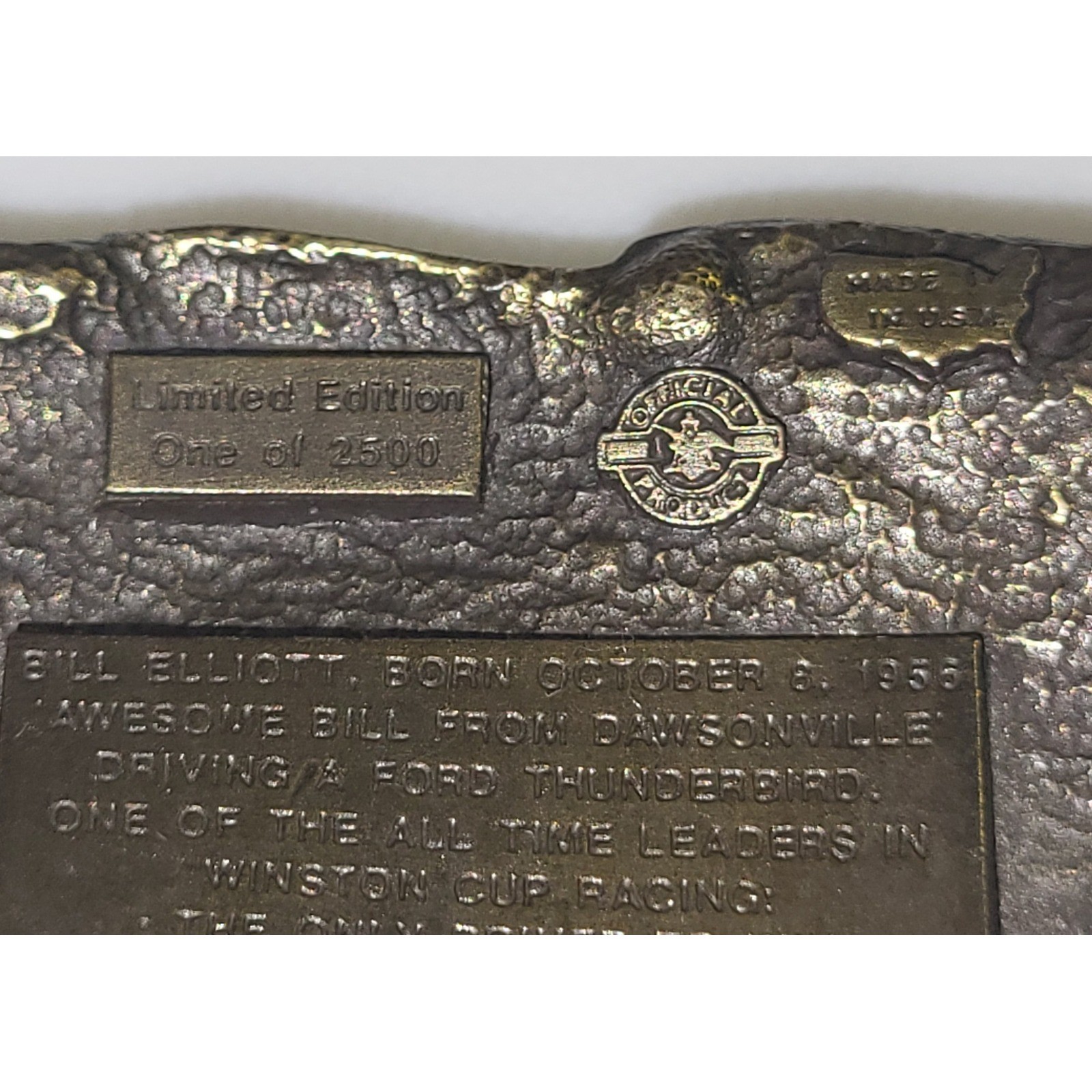Anheuser-Busch Belt Buckle Mens Bronze Bill Elliott NASCAR Limited Ed Vintage