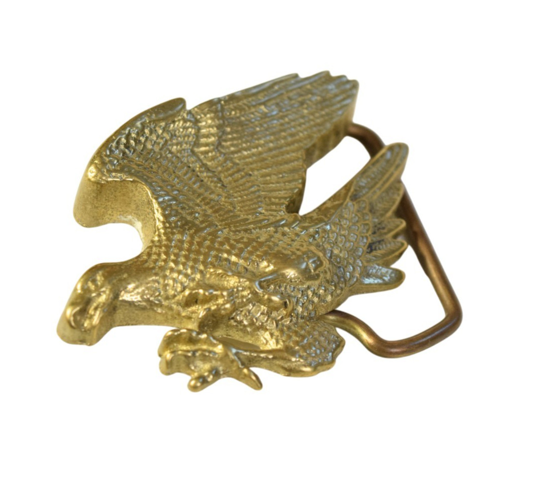 Vintage Solid Brass Flying Eagle Cutout Belt Buckle Western Cowboy Biker 1970s