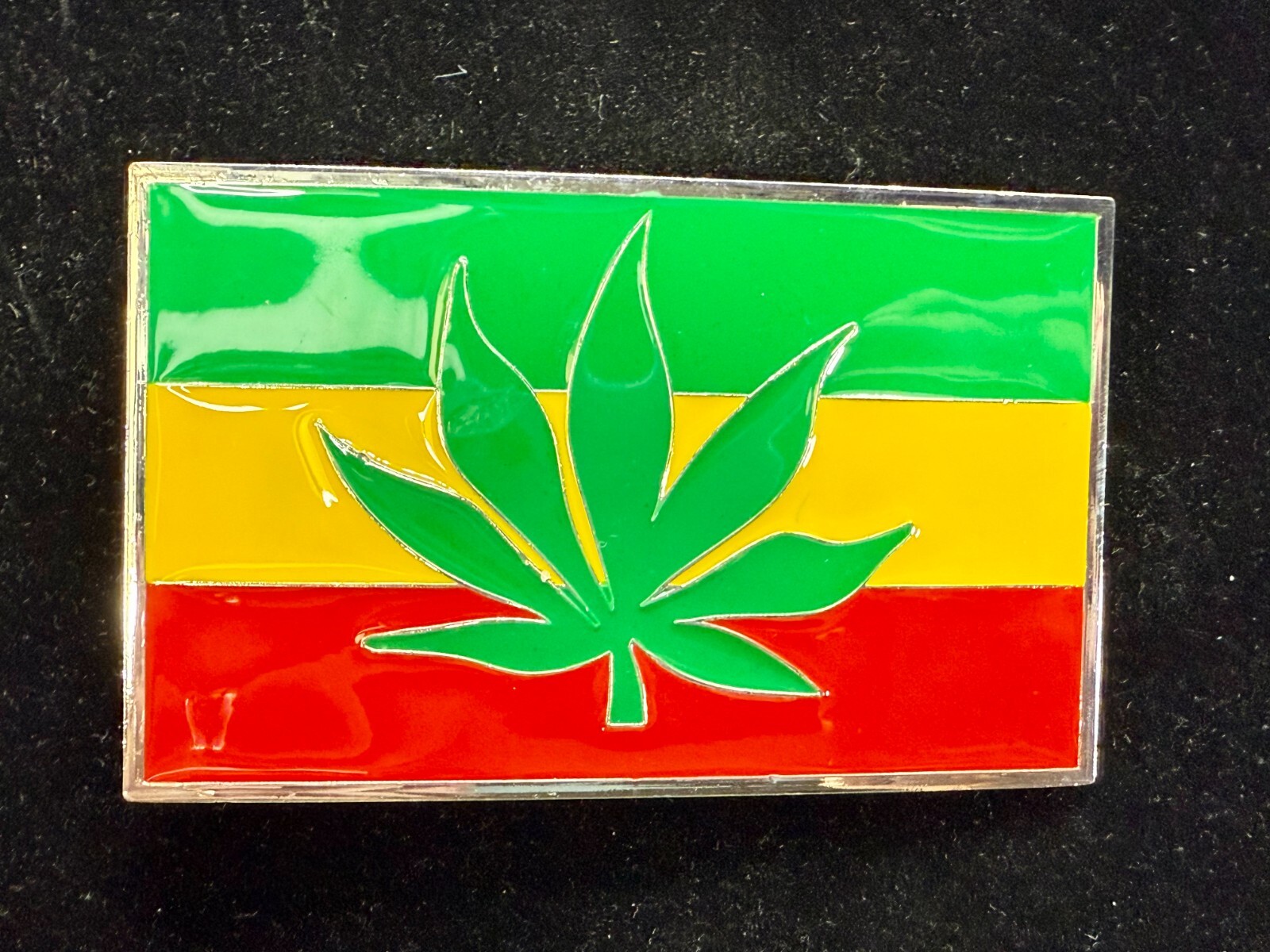 Rastafarian Flag Marijuana Cannabis Pot Leaf Weed Enameled Belt Buckle