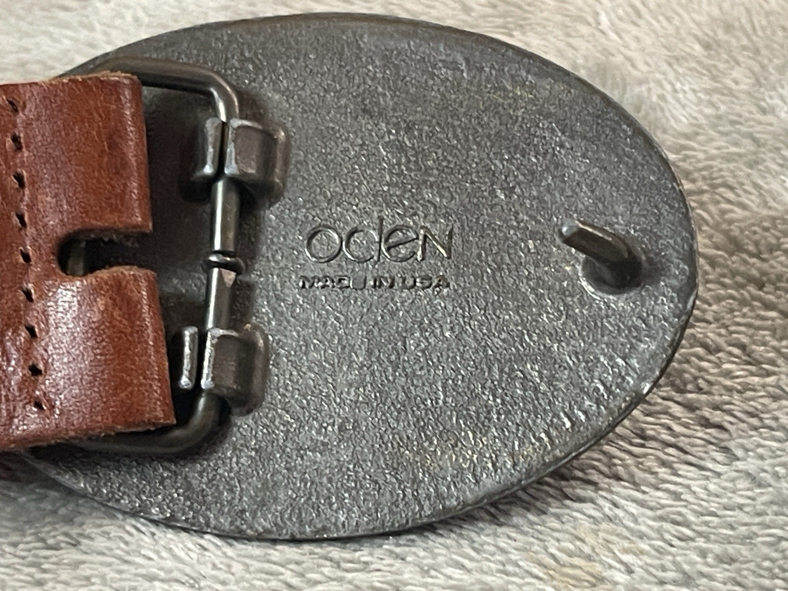 Mens Oden floral Leather Tooled Belt Buckle W/ Brown Leather Braided Belt