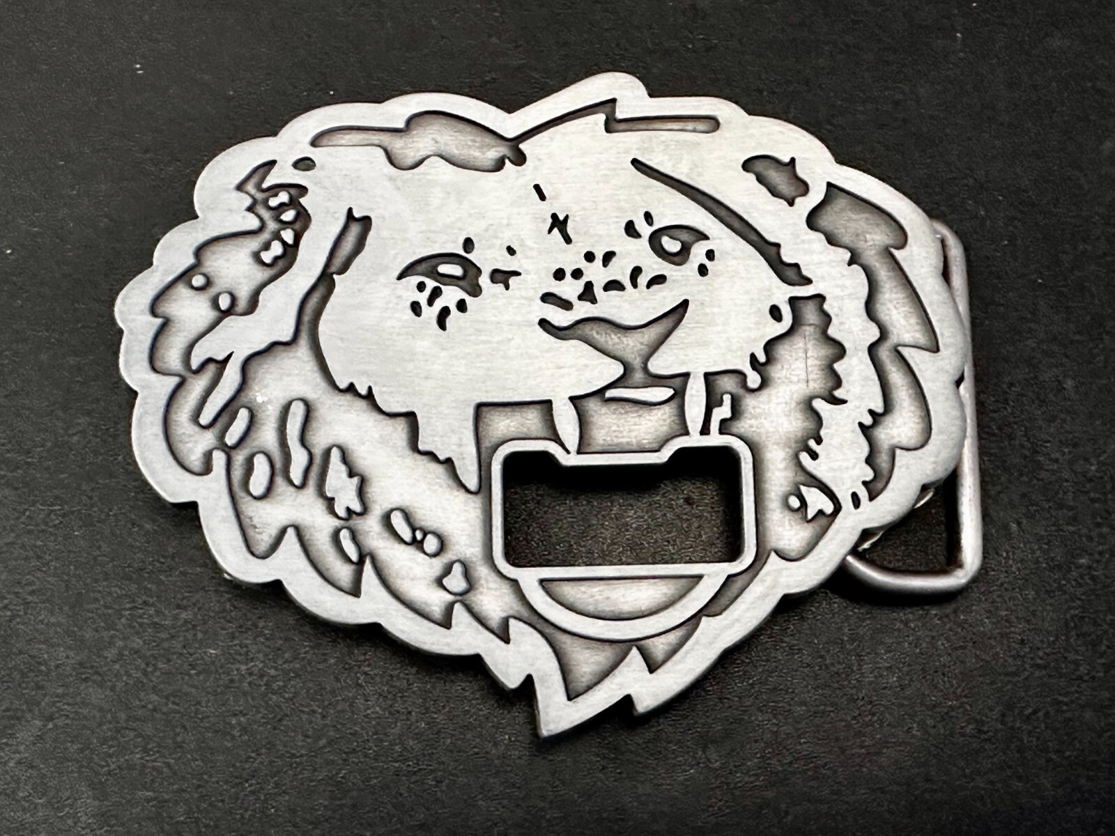 Roaring Lion Head Silver Tone Cutout Belt Buckle and Bottle Opener