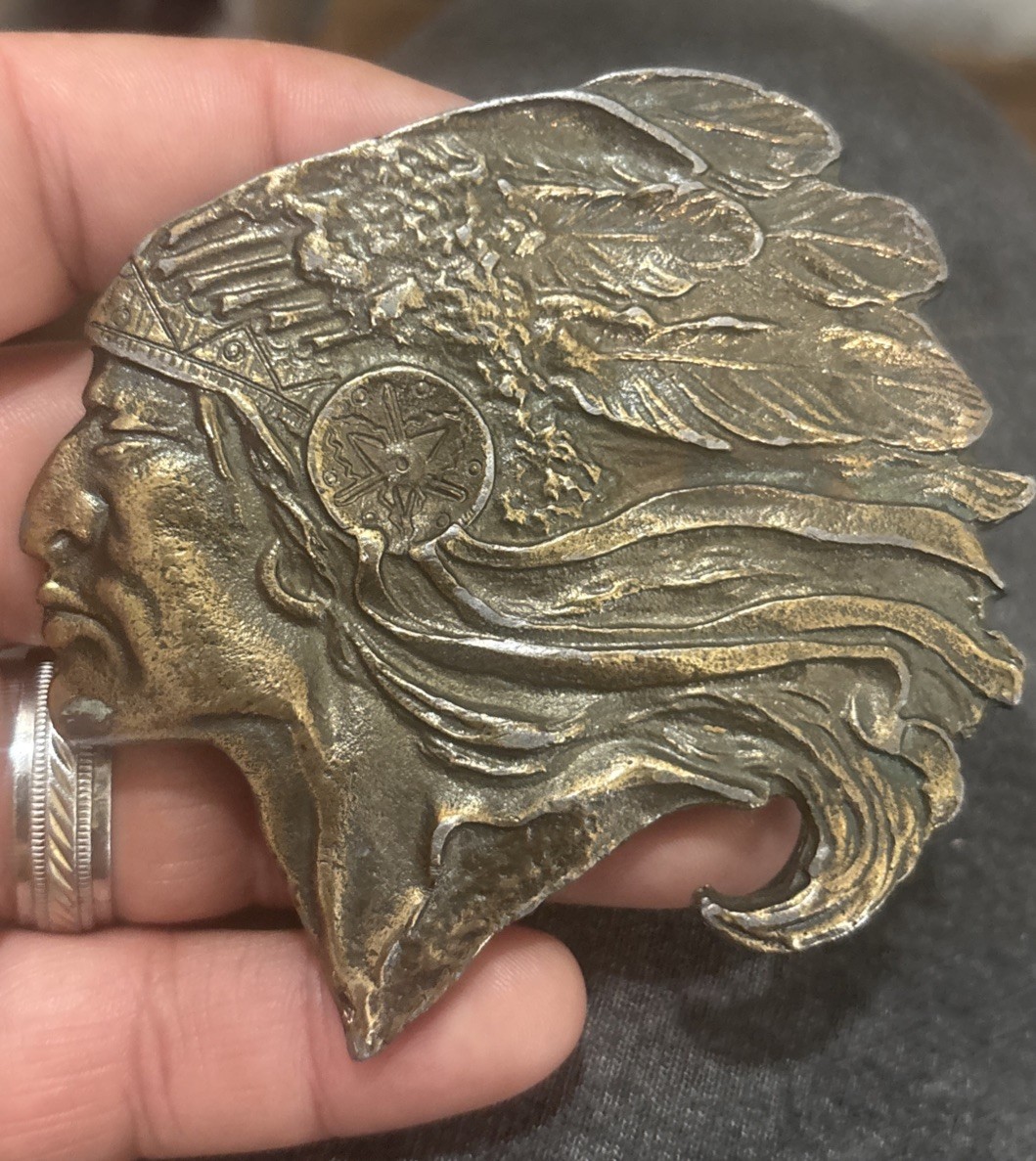 Vintage 1970s Wyoming Studio Art Works Native American Chief Belt Buckle