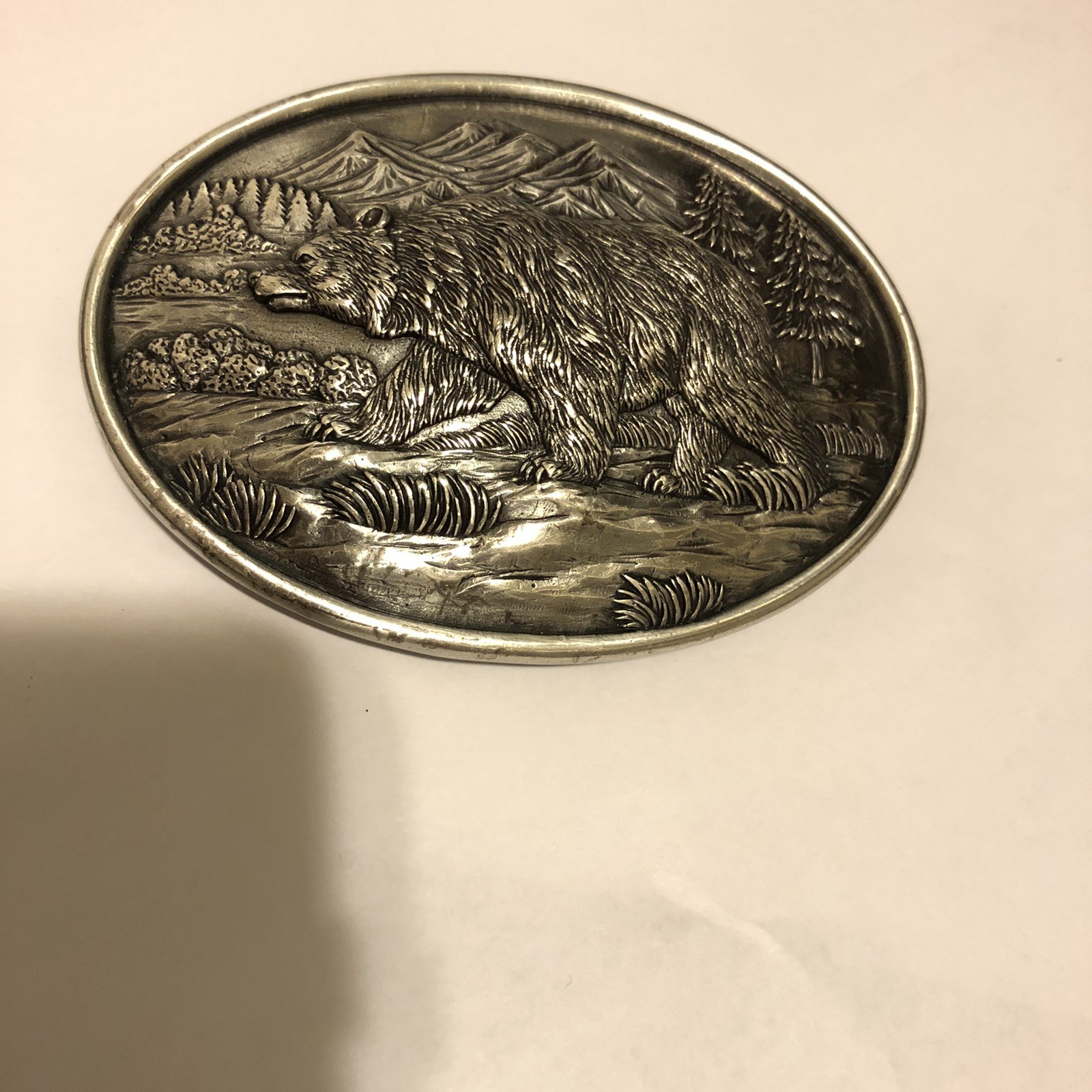 Nocona Oval Grizzly Bear Belt Buckle Metal Silver-Tone @A