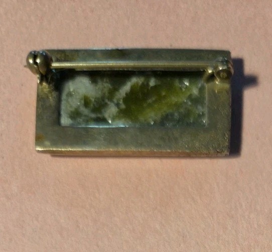 Vintage Green Serpentine Stone, Hematite Frame Silver tone