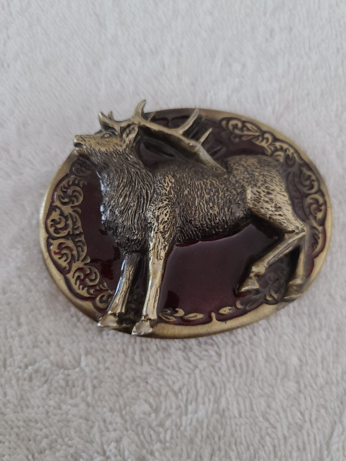 Elk inlay belt buckle, The Great American Buckle Co Copyright 1981 #510
