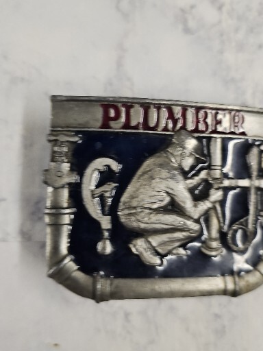 Vintage 1991 C & J Inc Plumber Color Belt Buckle – Missing Belt Loop