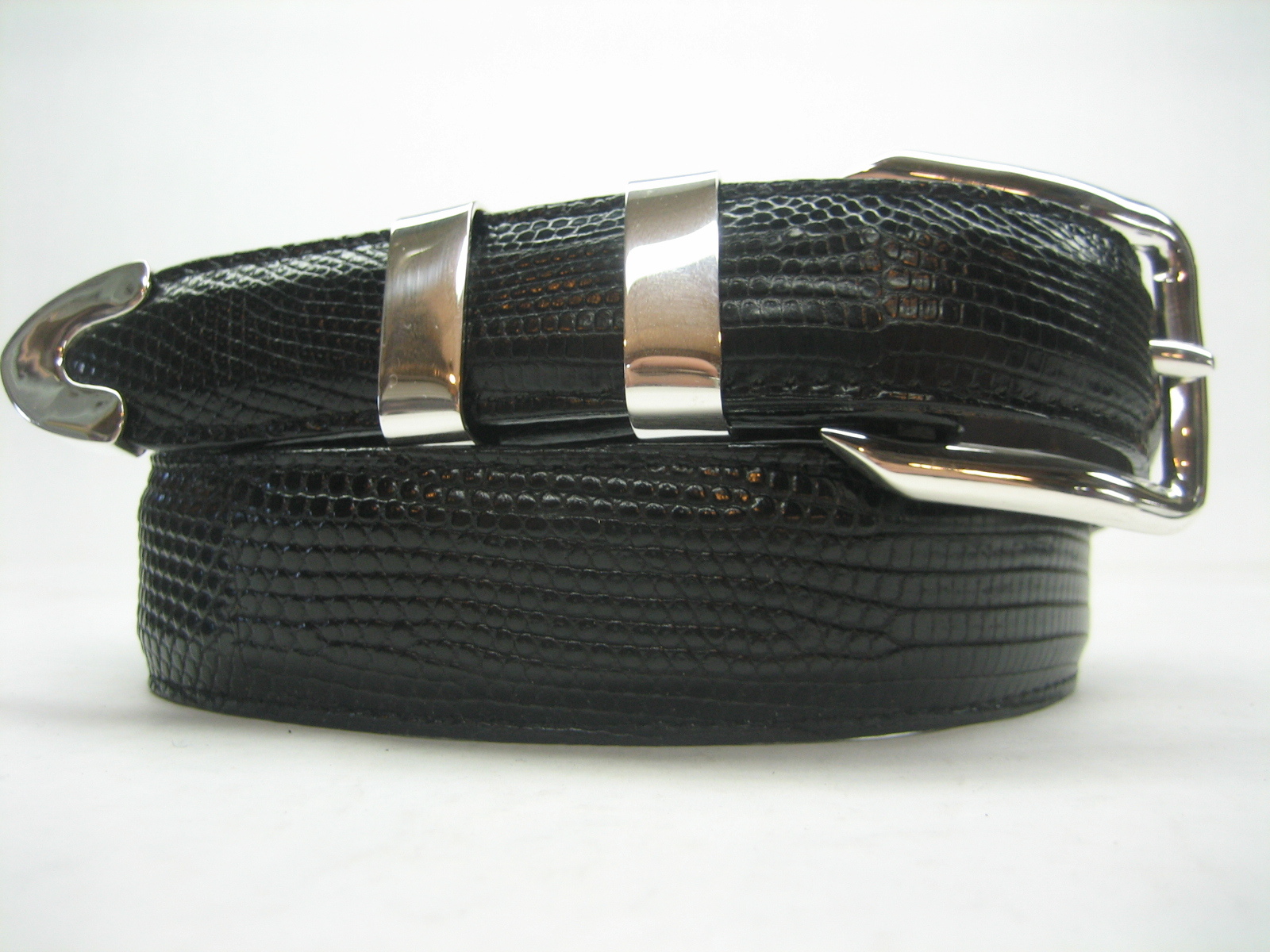 Genuine lizard belt size&rsquo;s 26 to 46.w/ sterling silver 925 buckle 4 pc set U.S.A