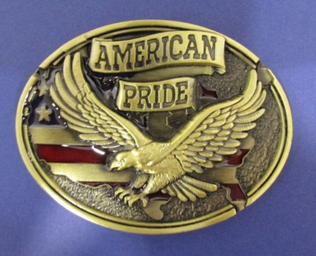 American Pride Eagle and Flag Patriotic Western Belt Buckle