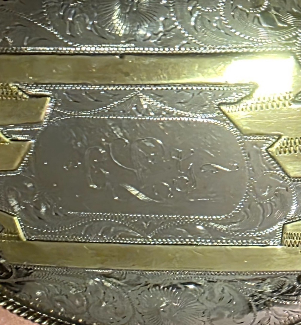 Vintage Metal Belt Buckle, Silver and Brass, Really Big Extra Large Size, Nice