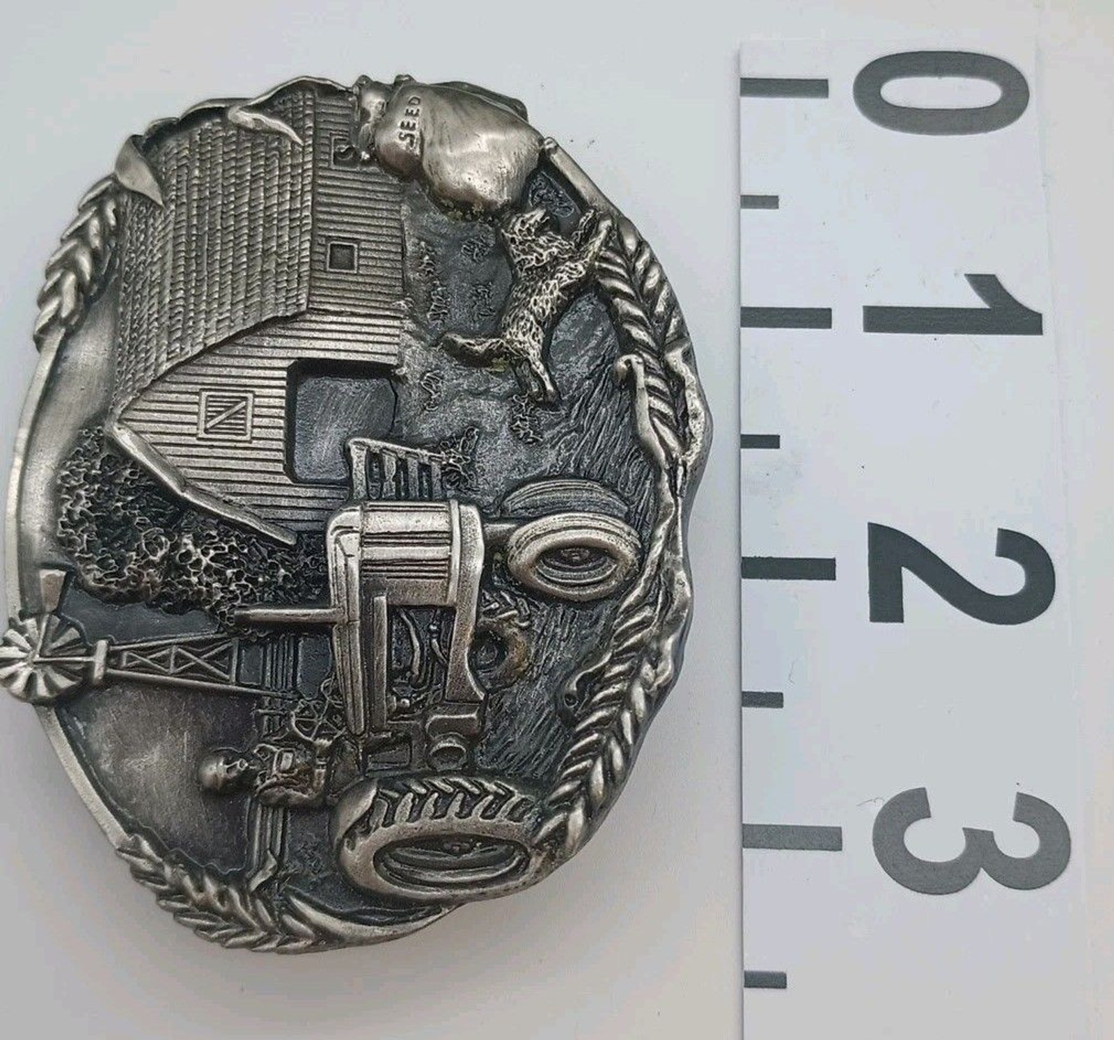 Bergamot Brass Works Belt Buckle Tractor Farm Barn Dog Windmill Wheat Seeds D-49