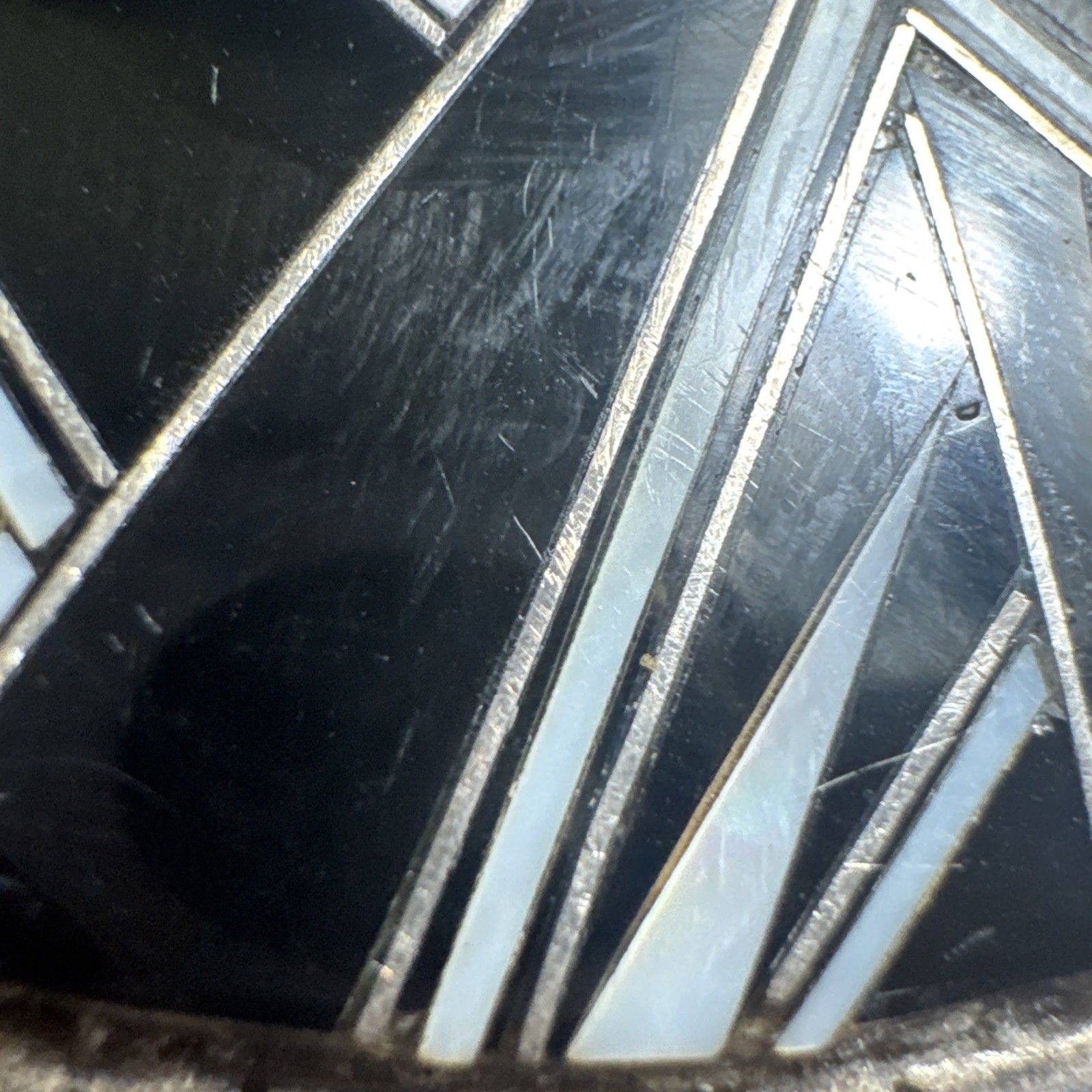 Vintage Southwestern Style Sterling Silver Belt Buckle Stamed B Black white Art